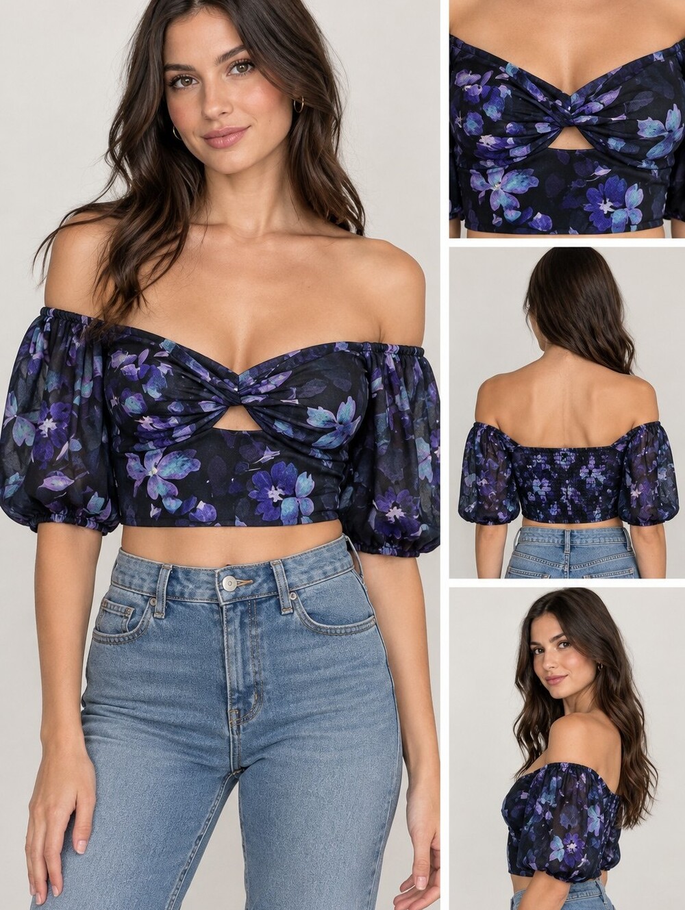 Dynamite Floral Off-Shoulder Floral Crop Top Size Small